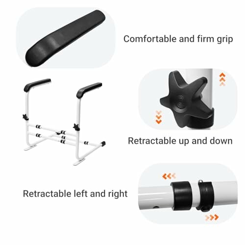 Adjustable exercise bar with retractable features and firm grip