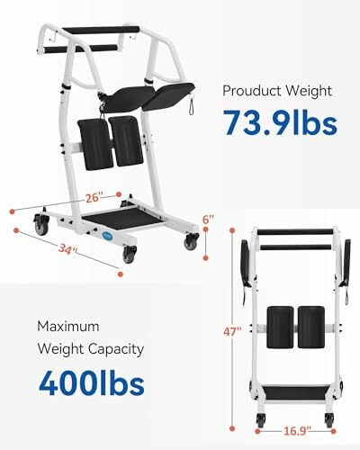 Assistive mobility device with weight and dimensions.