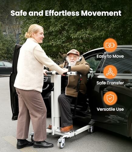 Elderly man being assisted with a mobility aid from a car.