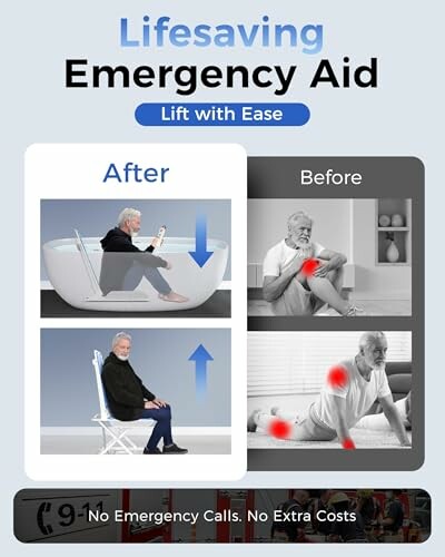 Comparison of a man using a lifting aid device before and after.