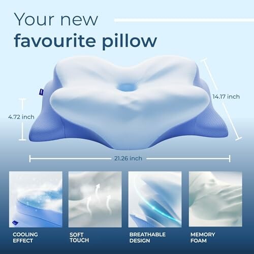 Ergonomic memory foam pillow with cooling effect, soft touch, breathable design.