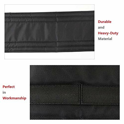 Close-up of durable and heavy-duty black material with text highlighting perfect workmanship.