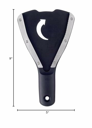Black and silver jar opener tool with dimensions
