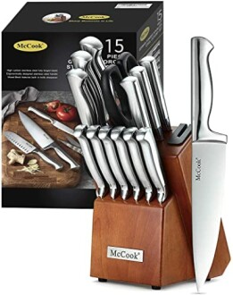 15-piece stainless steel knife set with wooden block