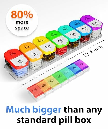 Large weekly pill organizer with labeled compartments for each day.