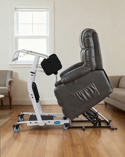 Lift chair assist device on wooden floor in living room.