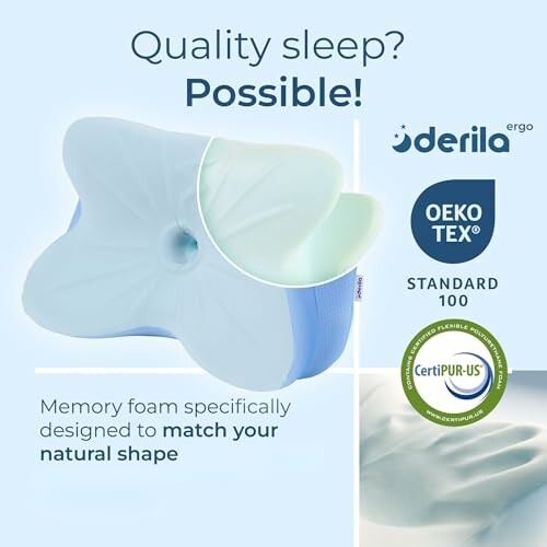 Memory foam pillow with certifications for quality sleep.