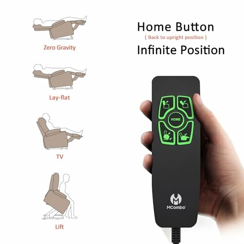 Recliner chair remote with position icons and functions