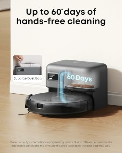 Robot vacuum with 60 days hands-free cleaning and 3L dust bag.