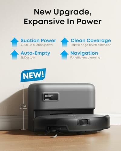 Robot vacuum with new features like suction power, auto-empty, clean coverage, and navigation.
