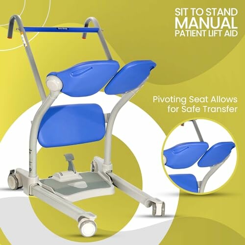 Sit to stand manual patient lift aid with pivoting seat for safe transfer