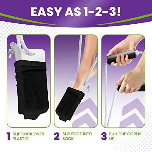 Step-by-step guide for using a sock aid tool.