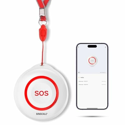 SOS device with app interface on smartphone screen.