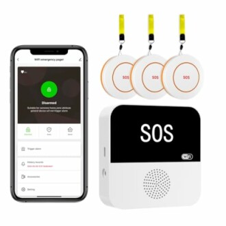 SOS emergency alert system with mobile app and wireless buttons.