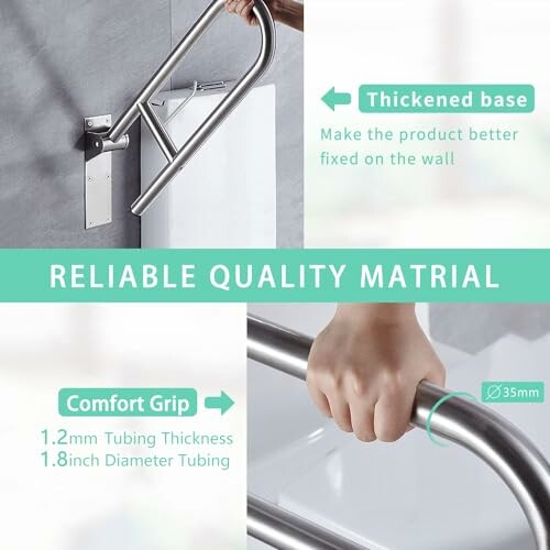 Stainless steel grab bar with comfort grip and thickened base.