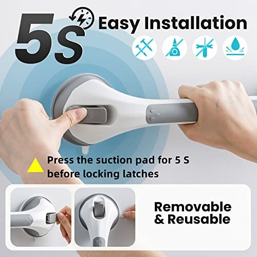 Easy installation of suction pad with instructions and icons.