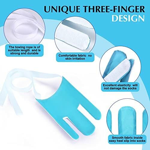 Three-finger sock aid with unique design features, showcasing its practical application.