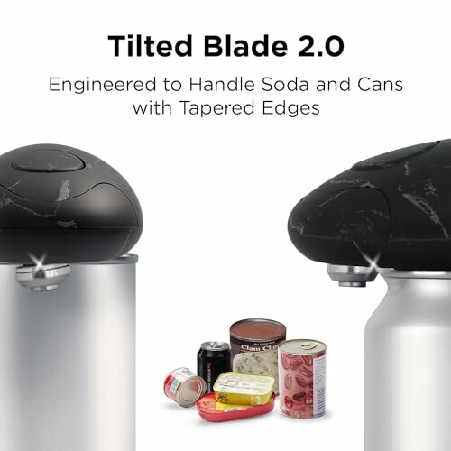 Tilted Blade 2.0 can opener for soda and cans with tapered edges, Kitchen Mama Auto 2.0 Electric Can Opener: Blade Opens Almost Any Can Pop or Soda Can - Automatic, Hands Free, Safe, Smooth Edge, Lid Remover, Battery Operated, Cordless, YES YOU CAN (Marble Black)