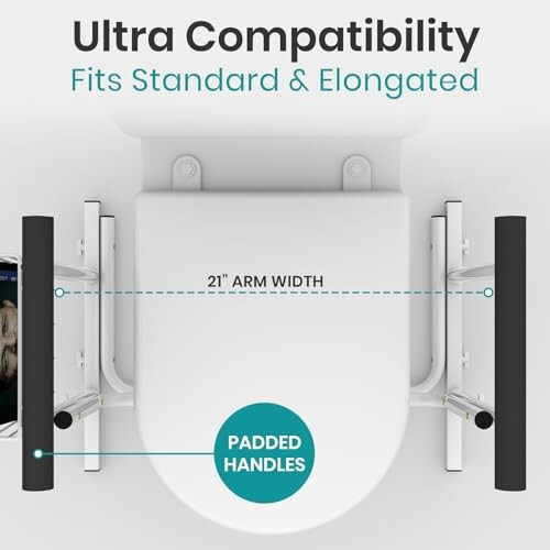 Vive Toilet Safety Rail with Arms, a toilet safety frame with a wide base for added stability and a comfortable non-slip surface for gripping.