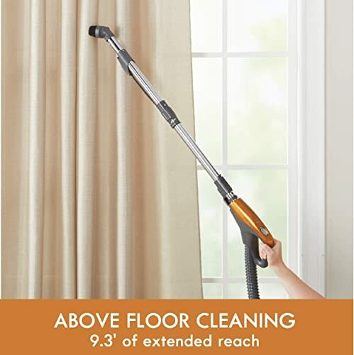 Vacuum cleaner with extended reach cleaning curtains.
